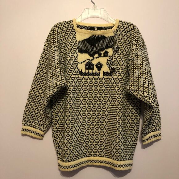 VTG Telemark Folk Art Wool Pullover Sweater Nordic Scandinavian Yoke Knit Jumper - Picture 5 of 12